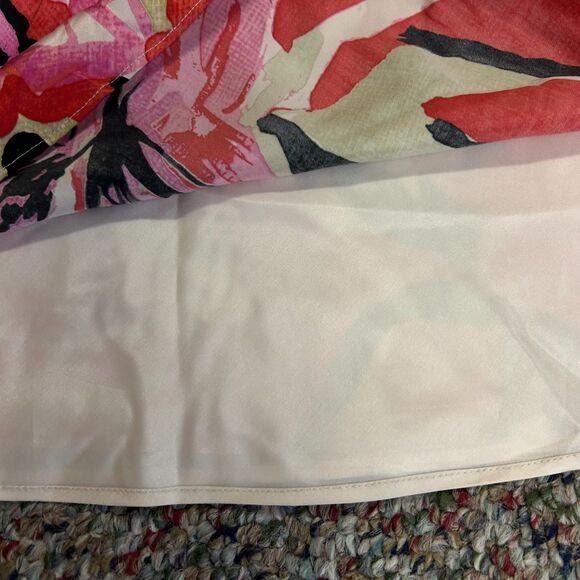 Banana Republic Pink Tropical Floral 100% Silk Strapless A-Line Midi Dress Sz 4 - Picture 7 of 11